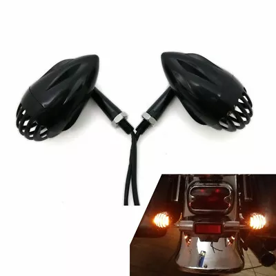 Motorcycle Black ABS Grill Bullet Turn Signal Indicator Light For Harley Custom • $23.24