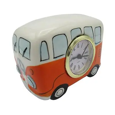 Campervan Clock Ornament (Camper Van Mantelpiece Retro Ceramic Pottery Vintage) • £7.99