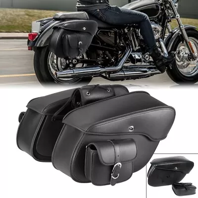 Universal Motorcycle PU Pannier Saddlebag Luggage Saddle Bags Waterproof Black • $129.99