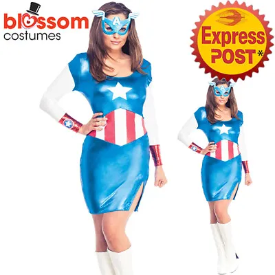 C707 Miss Captain America Dream Marvel Licensed Fancy Dress Ladies Costume • £29.13
