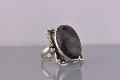 Sterling Silver Black Marbled Agate Framed Statement Band Ring 925 Sz: 6 • $35.50