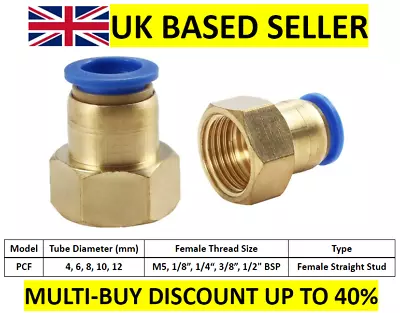 £3.11 • Buy Pneumatic Push In Fitting Air Water Pipe - Female Straight Stud 4-6-8-10-12mm