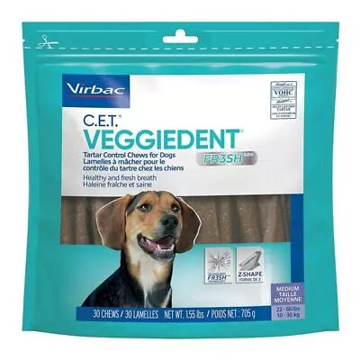 Virbac C.E.T. VeggieDent FR3SH Tartar Control Chews For Medium Dogs - 30 Count • $15