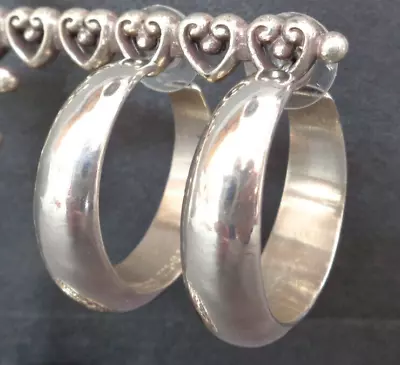 Sterling Silver Open Hoop Post Earrings Taxco Mexico TR-169 .4  Wide 1.4  Long • $18.50