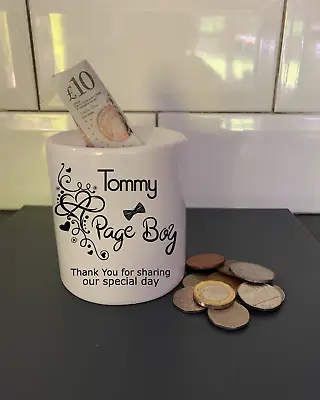 Personalised Page Boy Ceramic Money Box Piggy Bank Cute Thank You Wedding Gift • £10.99