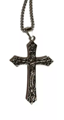 Men Women Necklace Cross Pendant Crucifix Jesus Christian Stainless Steel Chain • £4.50