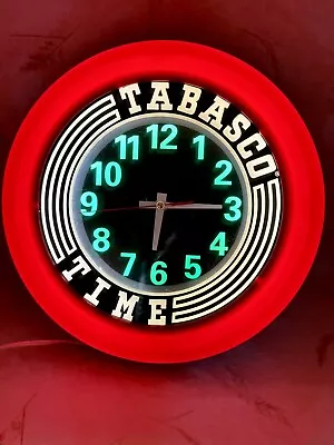 Rare 1987 Vintage Retro Tabasco Time Lighted Wall Clock Art Deco Man Cave Works • $145.50