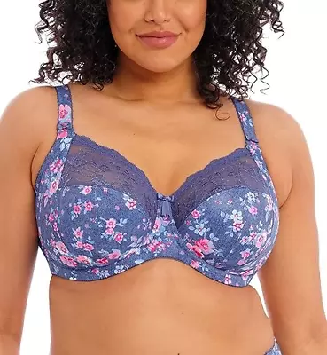 Elomi DENIM FLORAL Morgan Stretch Lace Banded Underwire Bra US 38H UK 38FF • $44.85