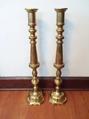 2 Vintage Large Brass Floor Candlesticks Church Altar Candle Holders 24” • $248