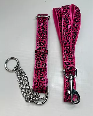 Martingale Half Check Choke Chain Dog Collar And Lead In Pink Animal Print • £13.50