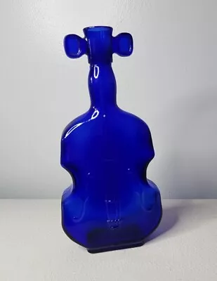 Vintage 8  Cobalt Blue Glass Bottle Vase Cello Violin Fiddle Shaped Decanter • $19.99