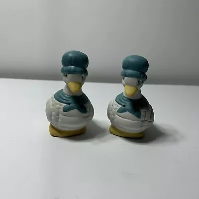 Vintage Duck Salt And Pepper Shakers With Blue Scarf And Bonnet • $12