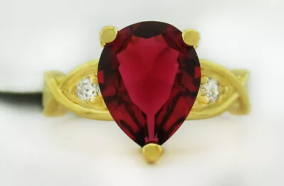 RED AAA 2.09 Cts LAB CREATED RUBY & W. SAPPHIRES RING 14k GOLD PLATED NWT SIZE 8 • $0.99