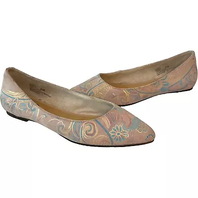 Me Too Aimee Pink Metallic Print Almond Toe Slip On Ballerina Flats Size 6.5 M • $39.99