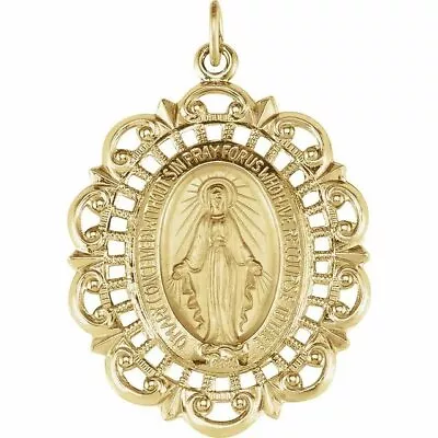 32x23mm 14kt Yellow Gold Miraculous Mary Pendant Oval Filigree Religious Medal • $599.99