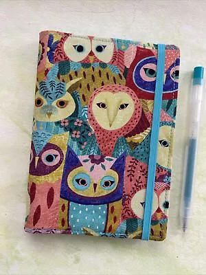 Owls Birds Wildlife A6 Notebook Reusable Handmade Fabric Cover Elastic Pad • £7.50