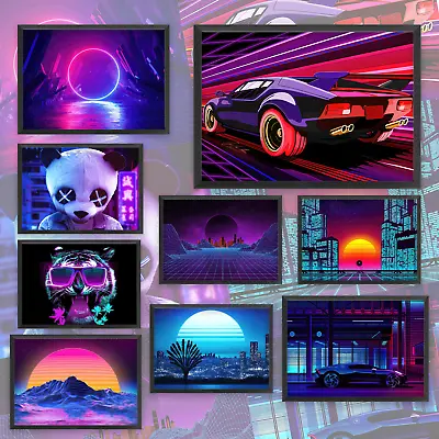 80s Neon Retro Game Movie Film Funky Wall Art Poster Print Canvas Gift Home • £3.99