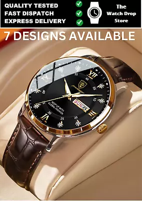 Men's Watch Wrist Watches Waterproof Man Luxury Leather Stainless Luminous Day • £12.99