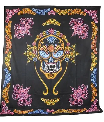 £16.99 • Buy Sugar Skull Day Of The Dead Mexican Print Indian Made Cotton Throw 205 X 230cm