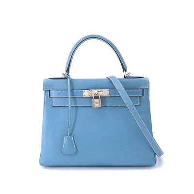 $15944.44 • Buy HERMES Kelly 28 2way Hand Shoulder Bag Veau Epsom Bleu Jean Purse 90184705