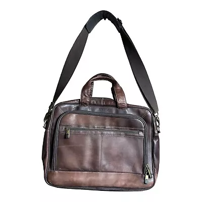 Classic Samsonite Genuine Leather Laptop Shoulder Strap Briefcase Brown • $100