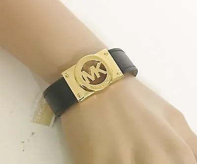 New-michael Kors Fulton Black Saffiano Wrap Bracelet With Gold Mk Logo Mkj3862 • $101.99