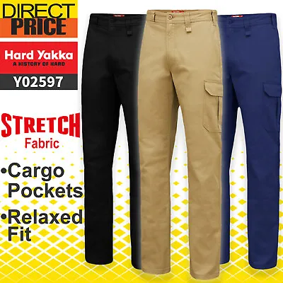 Hard Yakka Work Pants Cargo Stretch Heavy Duty Relax Fit Drill Pants Y02597 NEW • $49.95