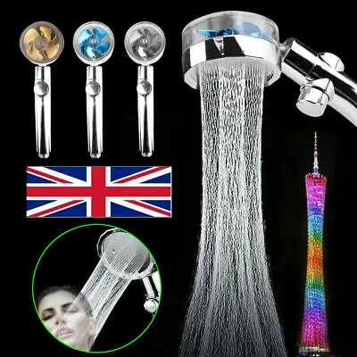 £5.89 • Buy High Pressure Spray Shower Head Water Saving Flow 360 Rotating With Small Fan UK