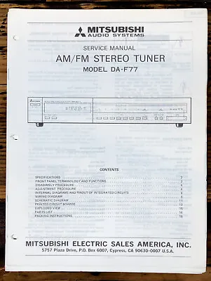 Mitsubishi DA-F77 Tuner Service Manual *Original* • $14.97