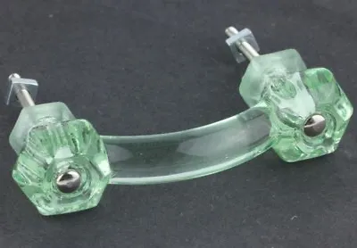 2 Coke Bottle Green Depression Era Glass Cabinet Pulls Drawer Handles Vintage   • $20.50