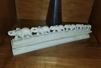 🔥 Vintage Elephants Family Of 6 Parade On Bridge Hand Carved Sculpture Imported • $36.85