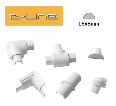 D-Line 16mm X 8mm White Micro Trunking Joints Connectors PVC Cable Management • £1.99