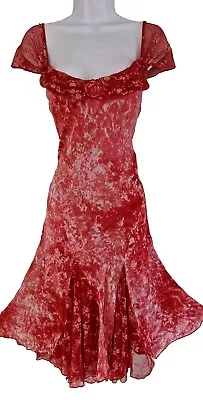 Womens Per Una Red Embroidery Coquette Godet Vintage Y2k Bias Midi Slip Dress 14 • £46.99