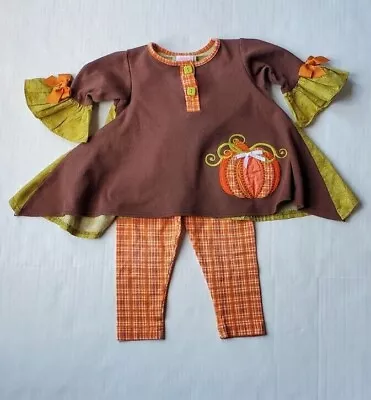 Girls 24 Months Fall Patchwork & Embroidered Pumpkin 2 Piece Set Molly & Millie • $14.94