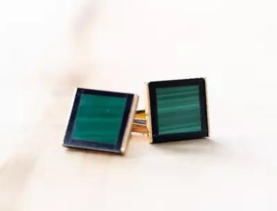 NEW Malachite Gemstone Black Onyx Cufflinks~1/20 14KT GF SIGNED Green Tuxedo • $34.95