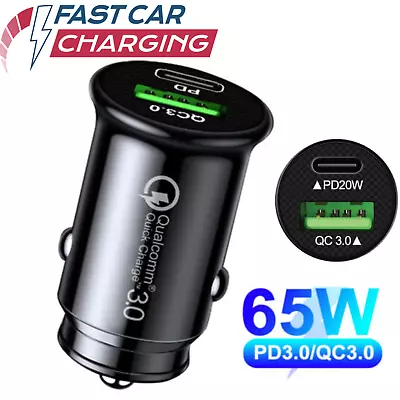 Fast Car Charger 2 Port USB + TYPE C Universal Socket Adapter For Iphone Samsung • £3.59