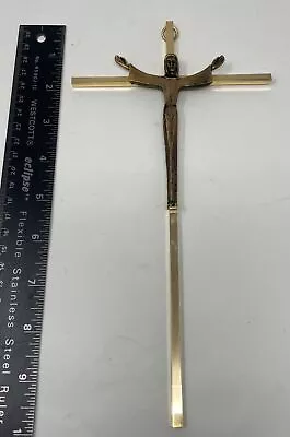 Vintage Brass Metal Crucifix Cross Jesus Mid Century Modern MCM Wall Hanger 10” • $12.99