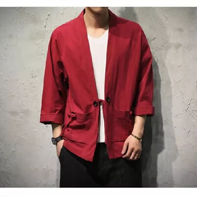 Kimono Jacket Outerwear Cotton Loose Sleeve Top Haori Men Japanese Coat Yukata • $28.62