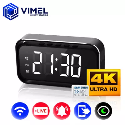 Clock Camera Alarm Home 4K Video WIFI Smartphone App 128GB IR LIVE VIEW • $279