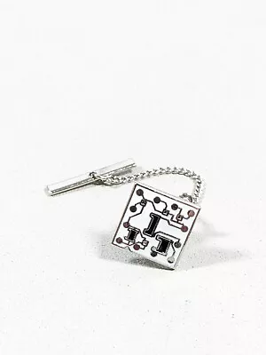 Silver Tone White Black Circuit Style Square Tie Pin With Chain • $9.09