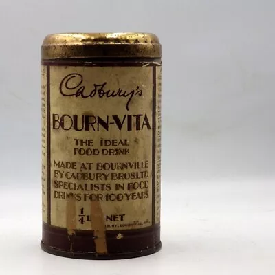 CADBURYS BOURNVITA Original 1930s Vintage 1/4lb ADVERTISING TIN • £45