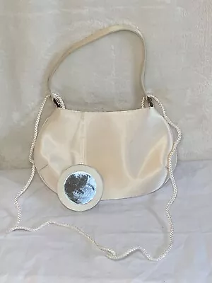 Ivory Satin Purse Mini Evening Bag Clutch w/additional Shoulder Strap And Mirror • $12.50