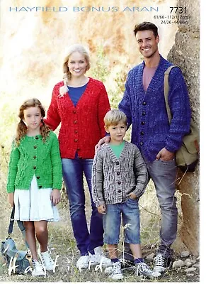 Family Cardigans Knitting Pattern – Hayfield Bonus Aran No.7731 • £4.20