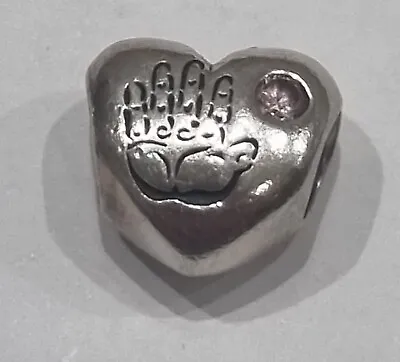RETIRED Pandora Sterling Silver & Pink Cubic Zirconia It’s A Girl Heart Charm • £15