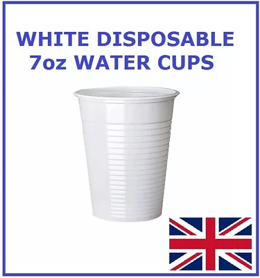7oz WHITE PLASTIC DISPOSABLE CUPS FOR PARTIES OCCASION CATERING RETAIL WHOLESALE • £5.93