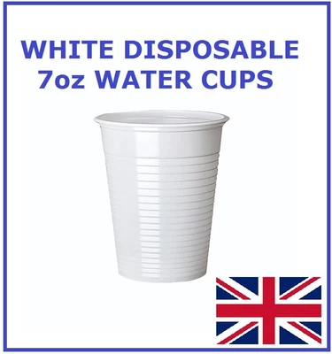 7oz WHITE PLASTIC DISPOSABLE CUPS FOR PARTIES OCCASION CATERING RETAIL WHOLESALE • £9.93