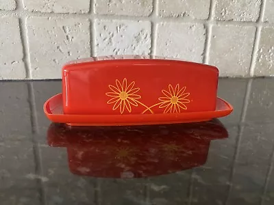 Vintage Mid Century Red Floral Plastic Butter Or Cheese Dish C 1960 • $24.99