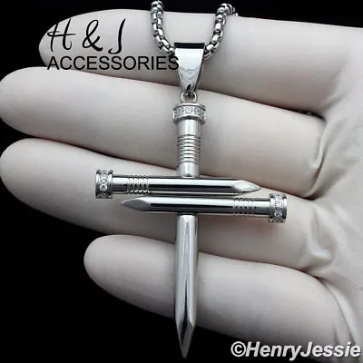 18-36 MEN Stainless Steel 3mm Silver Box Link Chain Nail Cross Pendant*P104 • $19.99