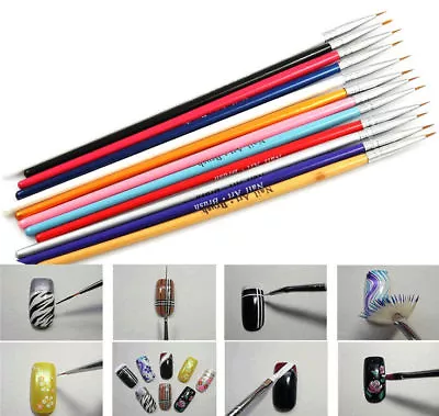 Colorful 12Pcs Nail Art Design Brush Pen Fine Details Tips Drawing Paint Set US • $4.98