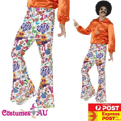 Mens Retro Groovy Flared Bell Bottom Trousers 60s 70s Hippie Hippy Costume Pants • $28.49